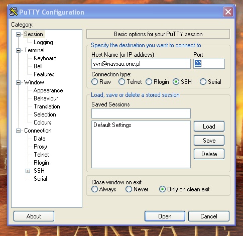 basic PuTTY configuration